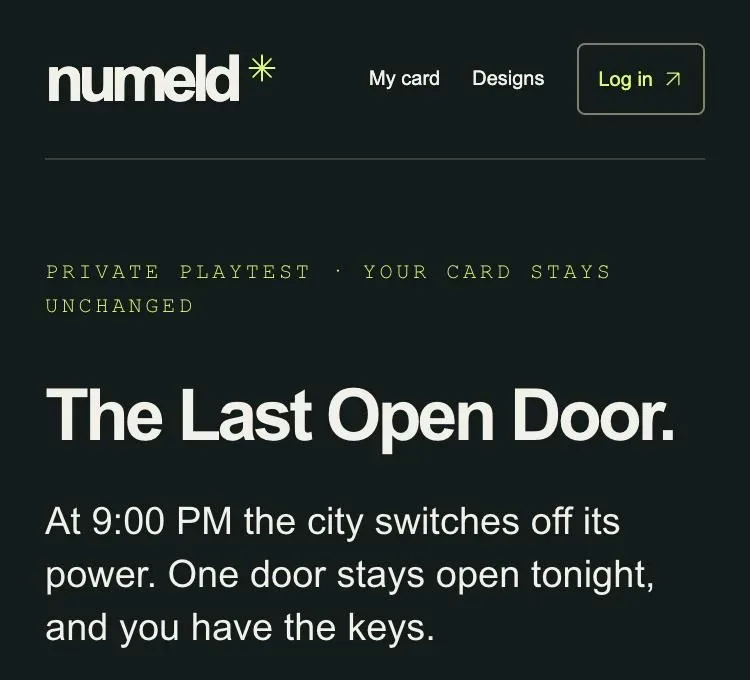 Numeld on a phone, opening the story The Last Open Door